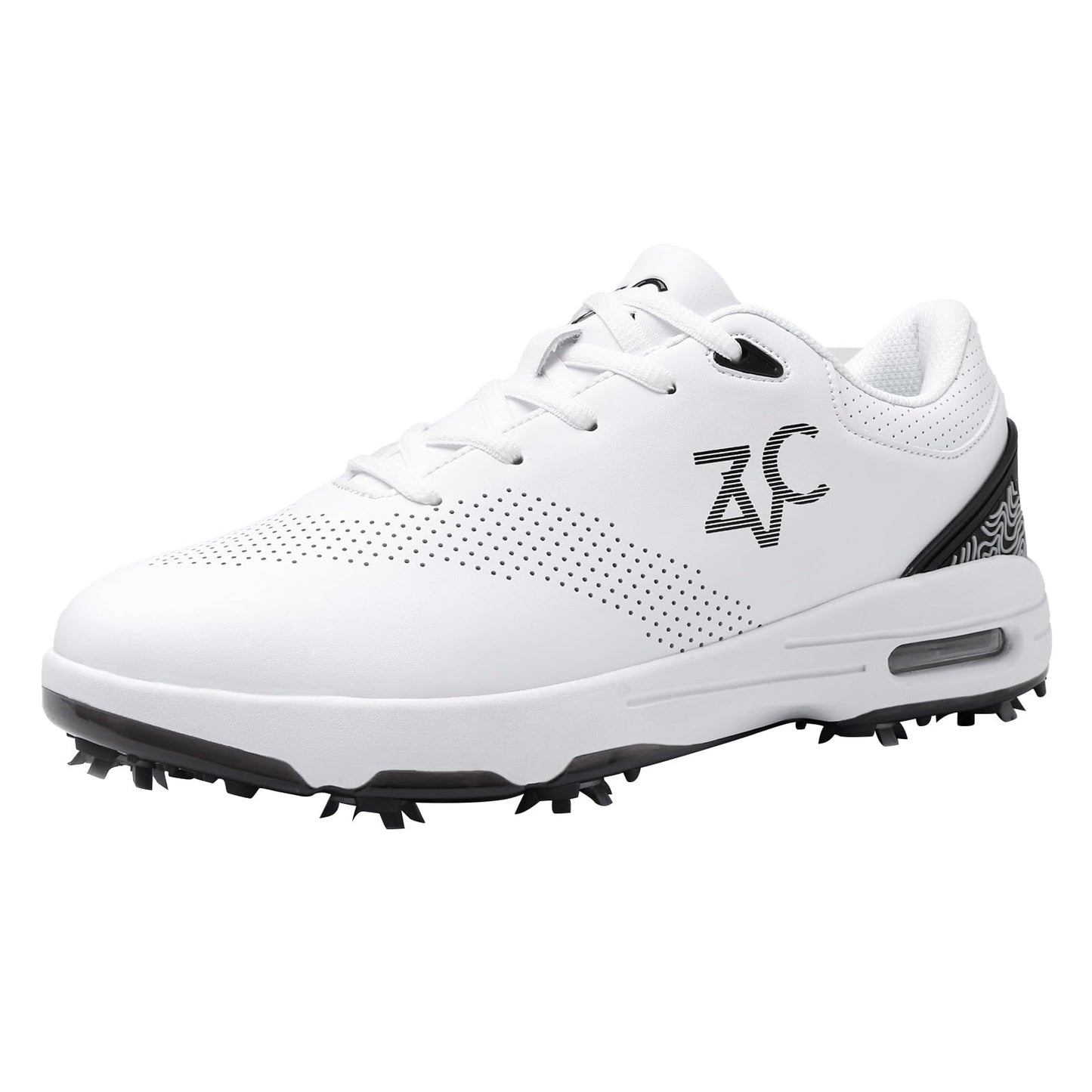 ZVC Golf Shoes Men with Spikes Non-Slip Water-Resistant Lightweight Breathable Professional Spiked Footwear Outdoor White