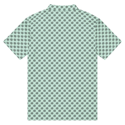 Men’s Slim Fit Golf Polo – Mint Coral Pattern, Breathable Athletic Shirt