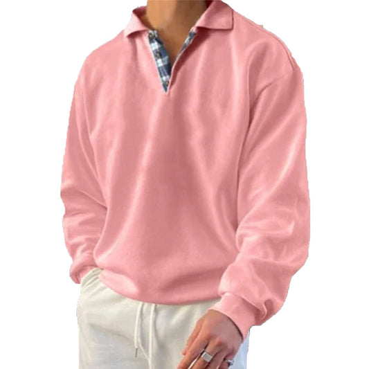 Men’s Classic Polo Shirt Long Sleeve Pullover Gentleman Ocean Sweatshirts Lightweight Casual Tops